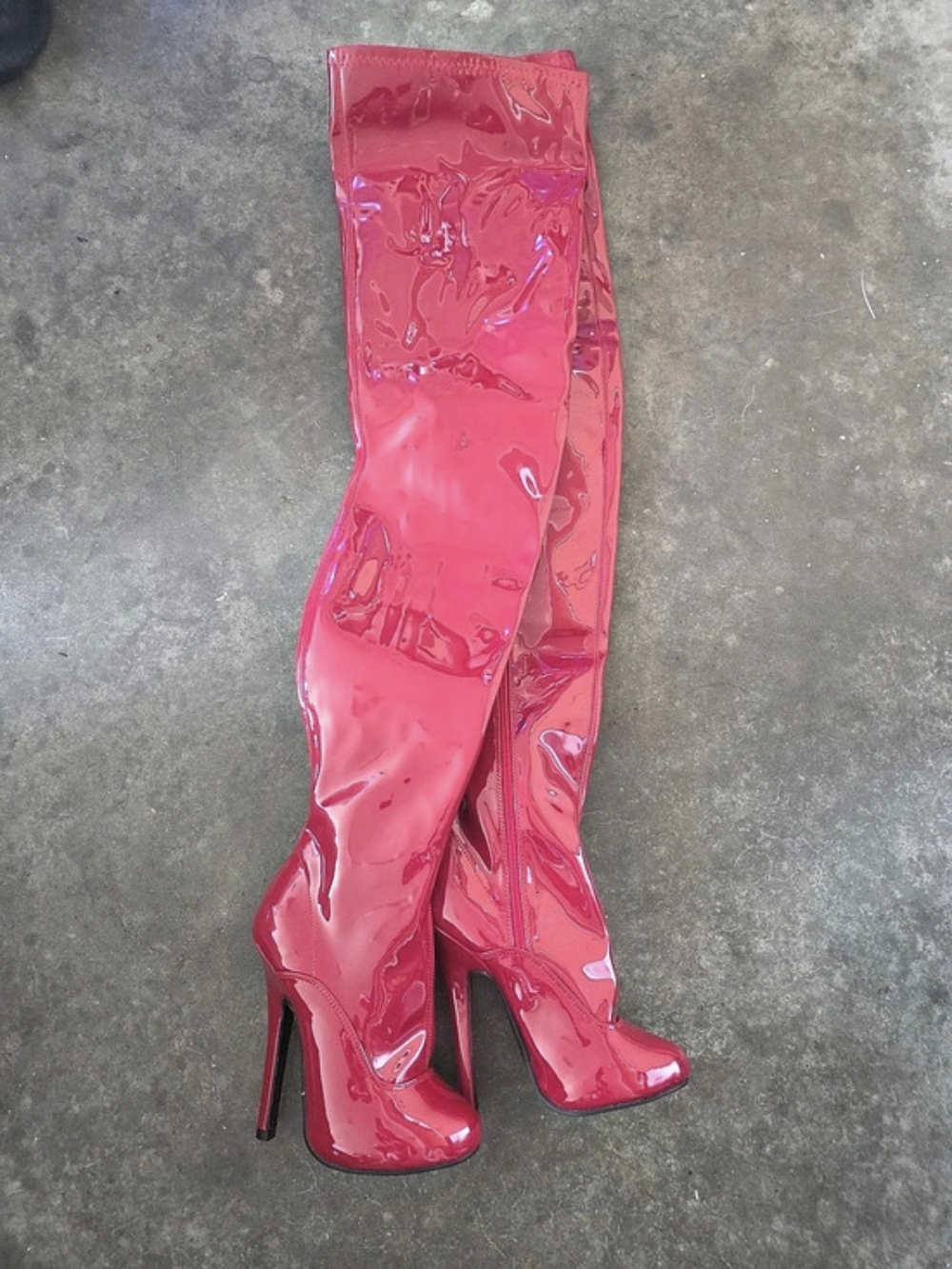 Red Patent Over-the-Knee Heeled Boots